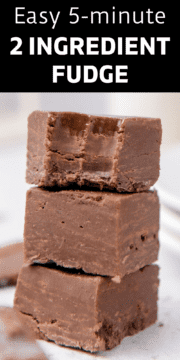 A stack of 3 pieces of easy 2 ingredient fudge.