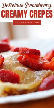 Strawberry crepes close up.