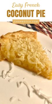 A slice of coconut pie on a white plate.