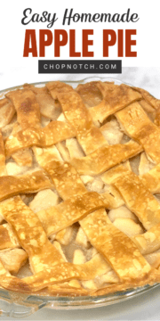 A homemade apple pie with lattice crust topping.