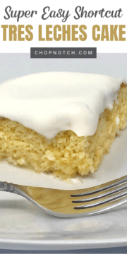 A slice of shortcut tres leches cake.