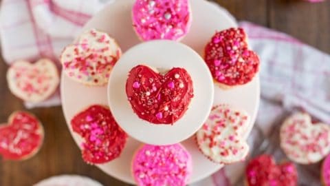 Heart shaped cupcakes for Valentine's Day.