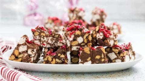 Rocky road candy dish for Valentine's Day dessert.