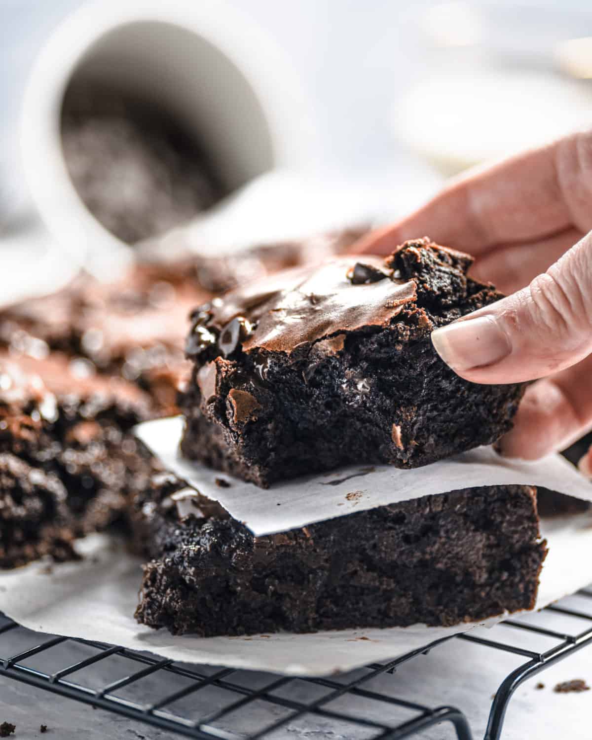 A brownies with a bite taken out of it.