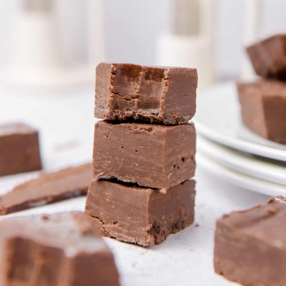 Pieces of chocolate fudge up close.