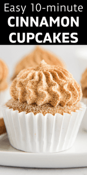 a cinnamon cupcake with a white paper liner.