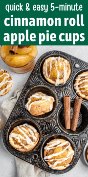 Apple pie cups made with cinnamon rolls in a muffin tin.
