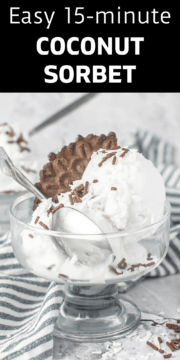 One serving of coconut sorbet in a glass bowl.