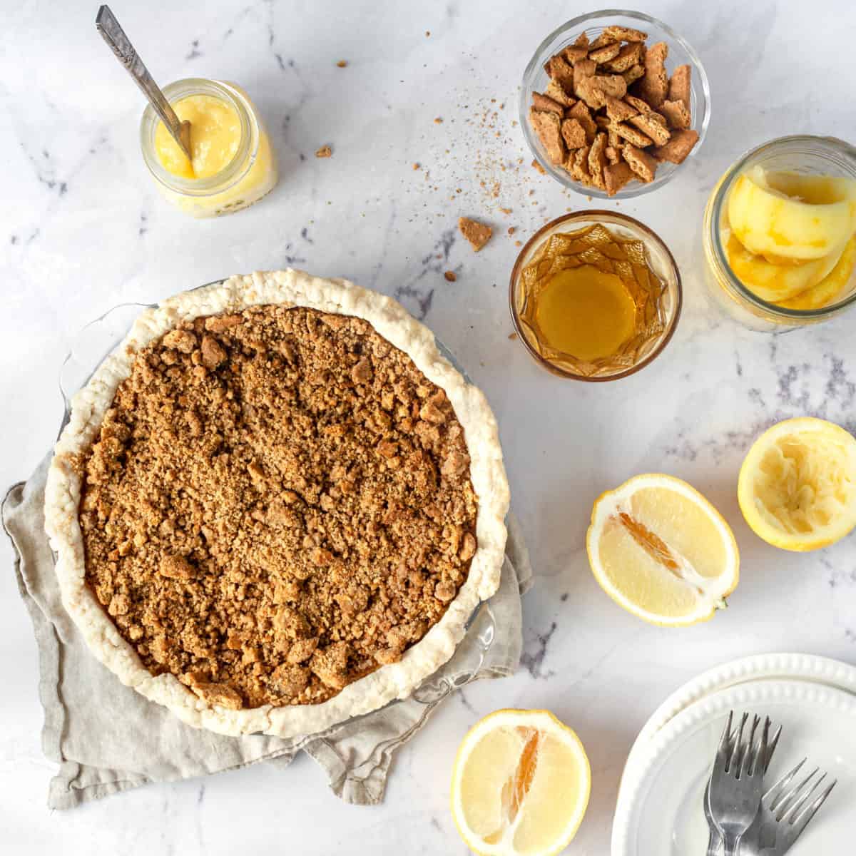 A completed lemon crunch pie.