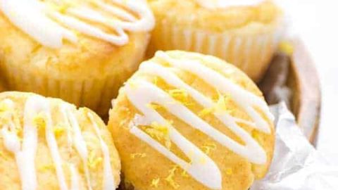 Gluten-free lemon ricotta muffins in a bowl.