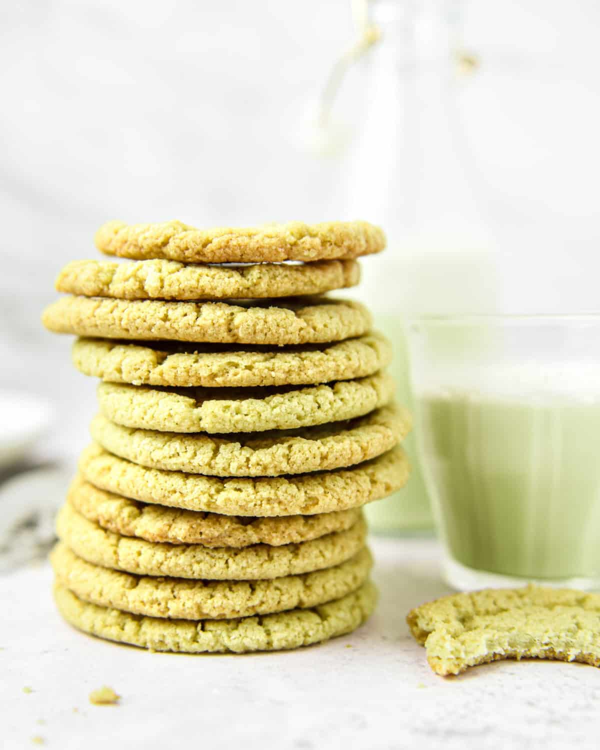 A stack of green matcha cookies.