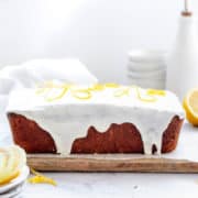 Italian lemon pound cake on a table.