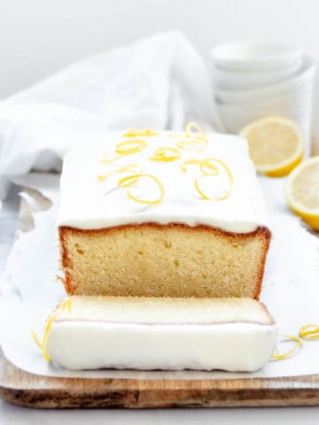 Italian lemon pound cake up close.