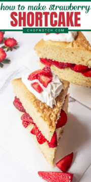 Two slices of strawberry shortcake.