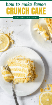 Slices of lemon crunch cake on plates.