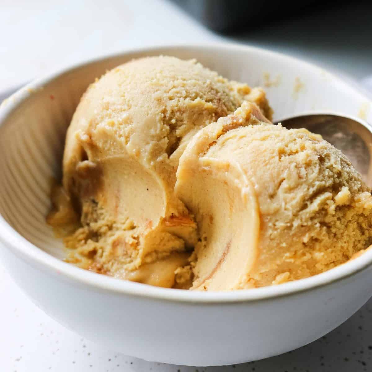 A bowl of peanut butter ice cream.