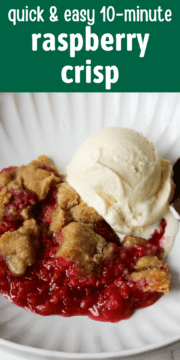 Raspberry crisp being served in a white bowl.