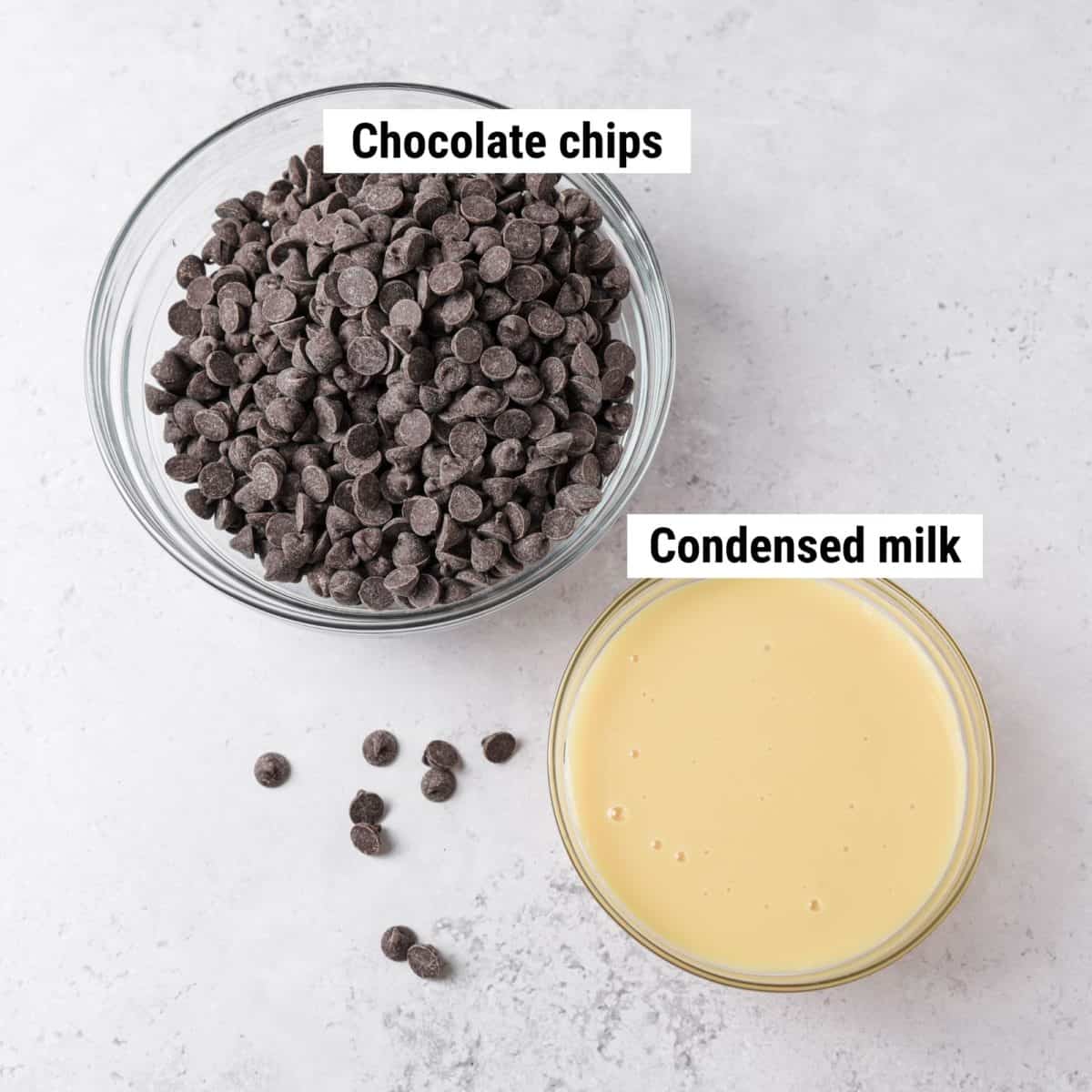 The ingredients to make 2 ingredient fudge laid out on a table.