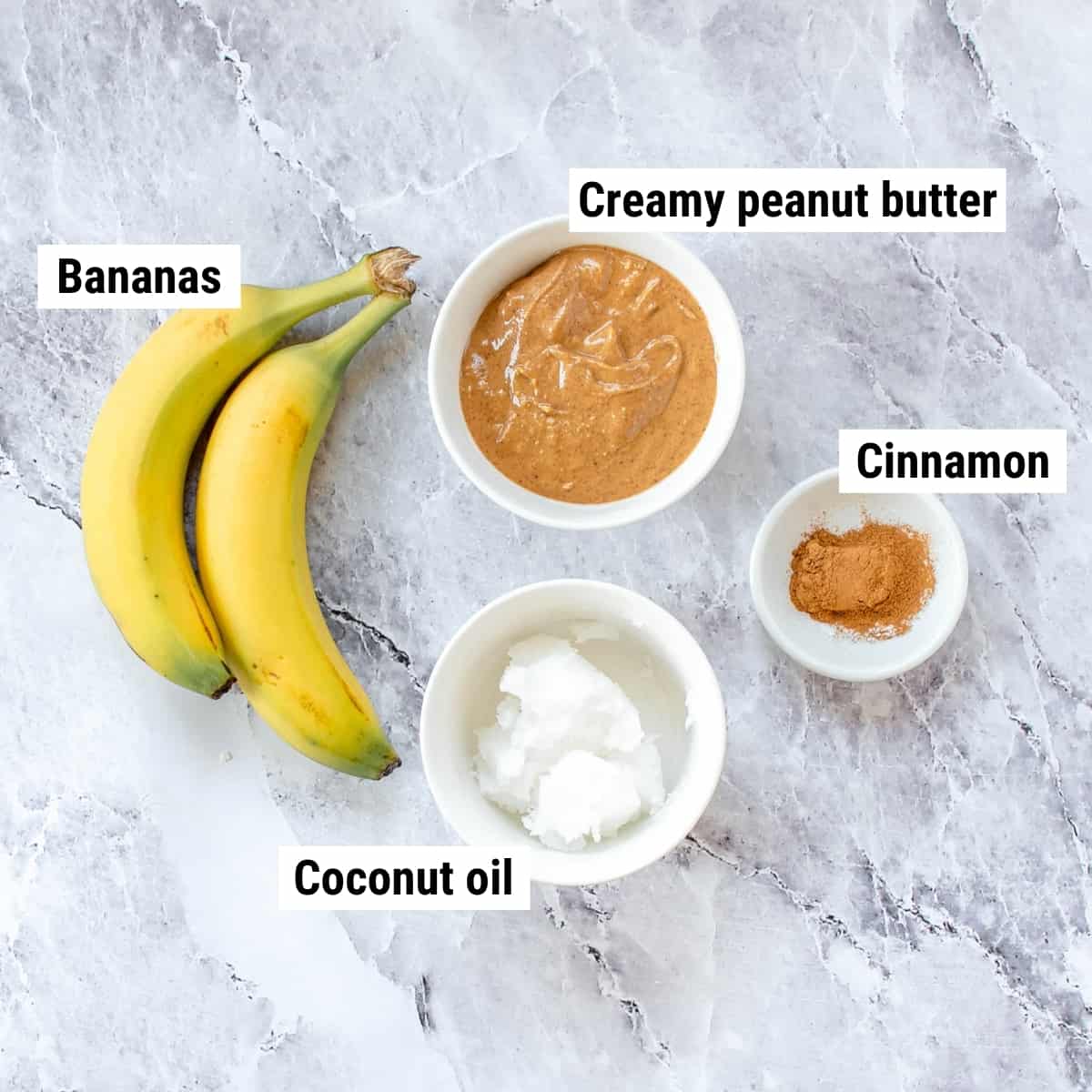 The ingredients to make banana fudge spread out on a table.