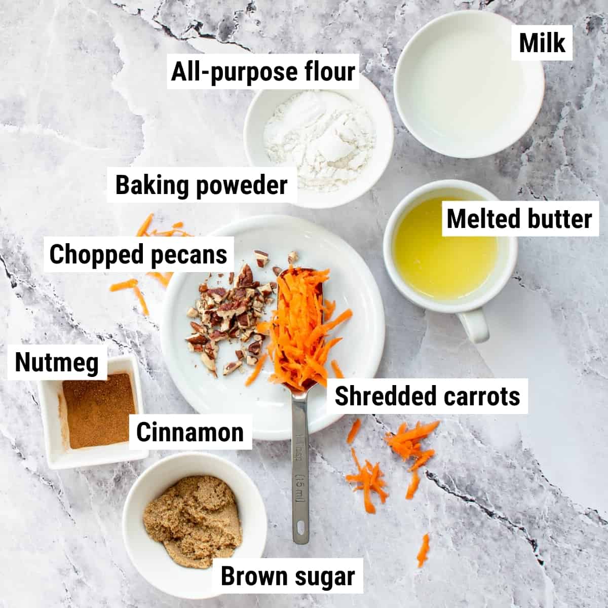 The ingredients to make carrot mug cake.