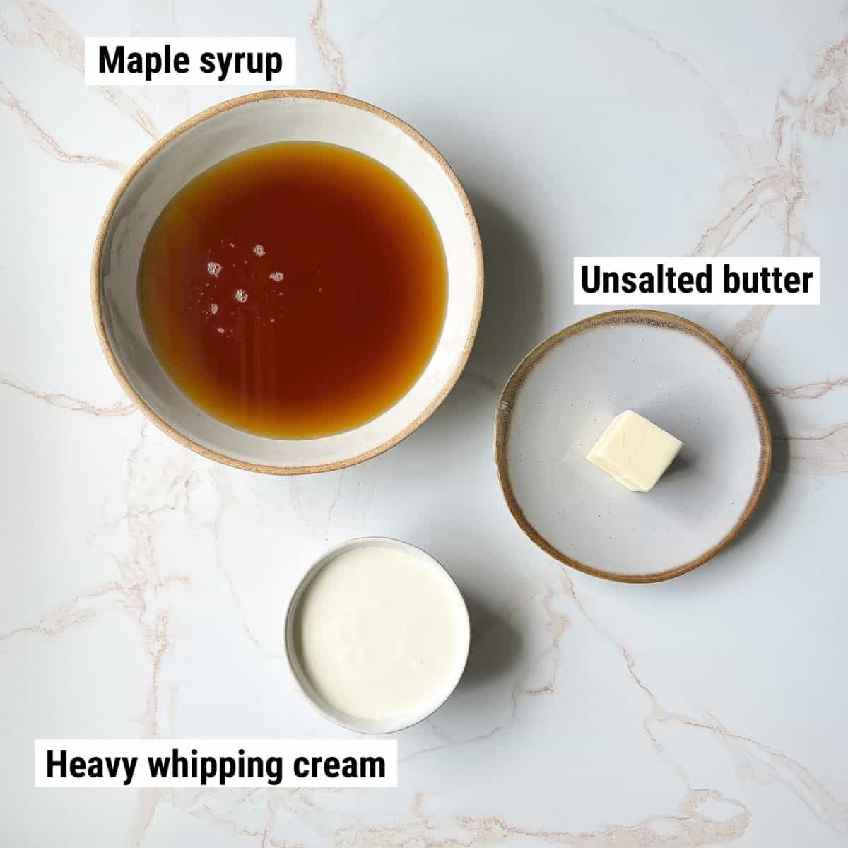 The recipe ingredients used to make maple fudge spread out on a table.