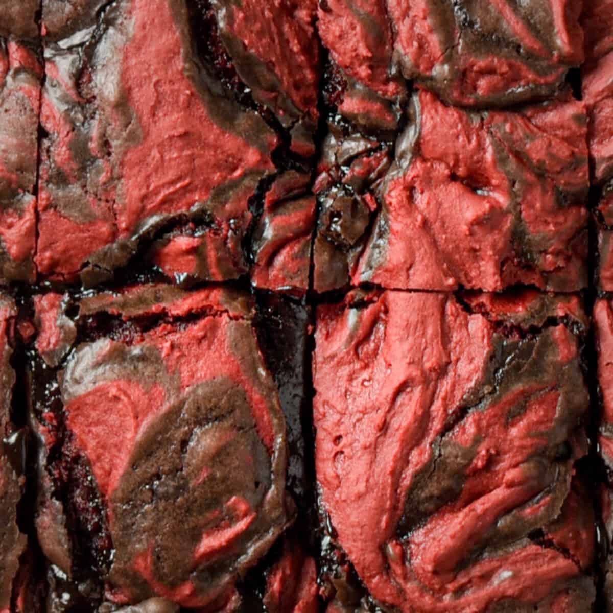 Red brownies up close.