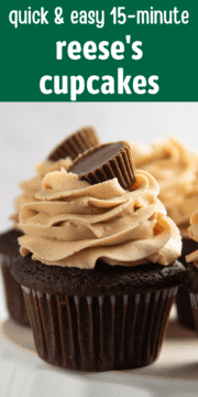 A Reese's chocolate cupcake ready to serve.