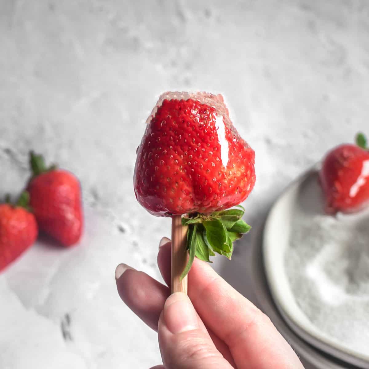 Close up of a candy strawberry.