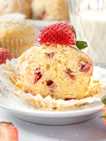 A strawberry lemon muffin up close.