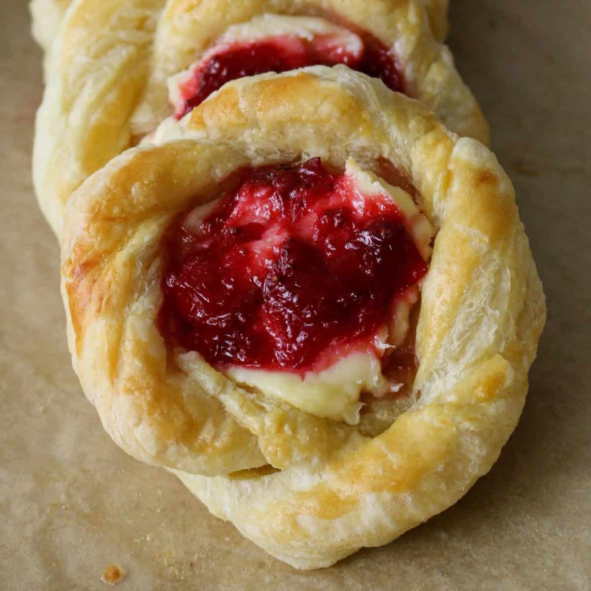 Strawberry pastry close up.