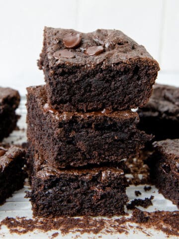 Brownies stacked on top of each other.