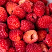 Close up view of raspberries.
