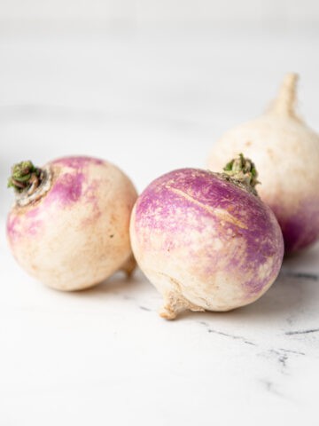 Turnips on a kitchen counter.